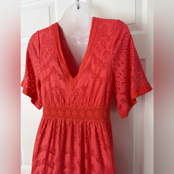 FARM Rio Dress Devore Lace Dress Midi Orange size XS Petite - Picture 6 of 16